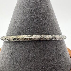 Sterling Silver Bangle Bracelet 8.25in Textured Faceted Geometric Stacking